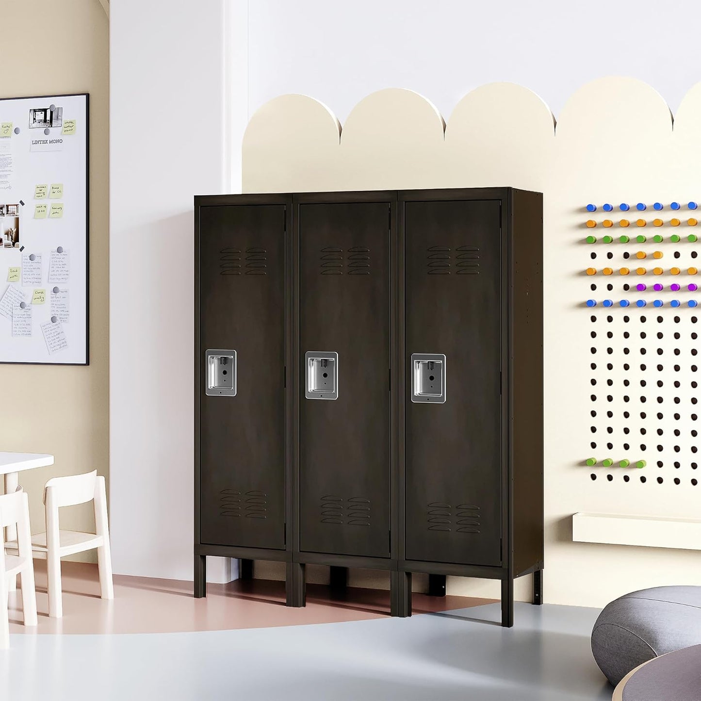 Metal Storage Locker, Lockable Employees Metal Locker with Door, 55" Height Steel Locker for Home, School, Office, Gym (Retro Black)