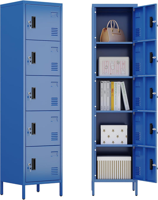 Metal Locker with Lock and Ventilation Holes,Metal Storage Locker with Business Card Slot for Home,Gym,Garage,School,Office,66" H x 15.8" W x 15.8" D Assembly Required,Blue