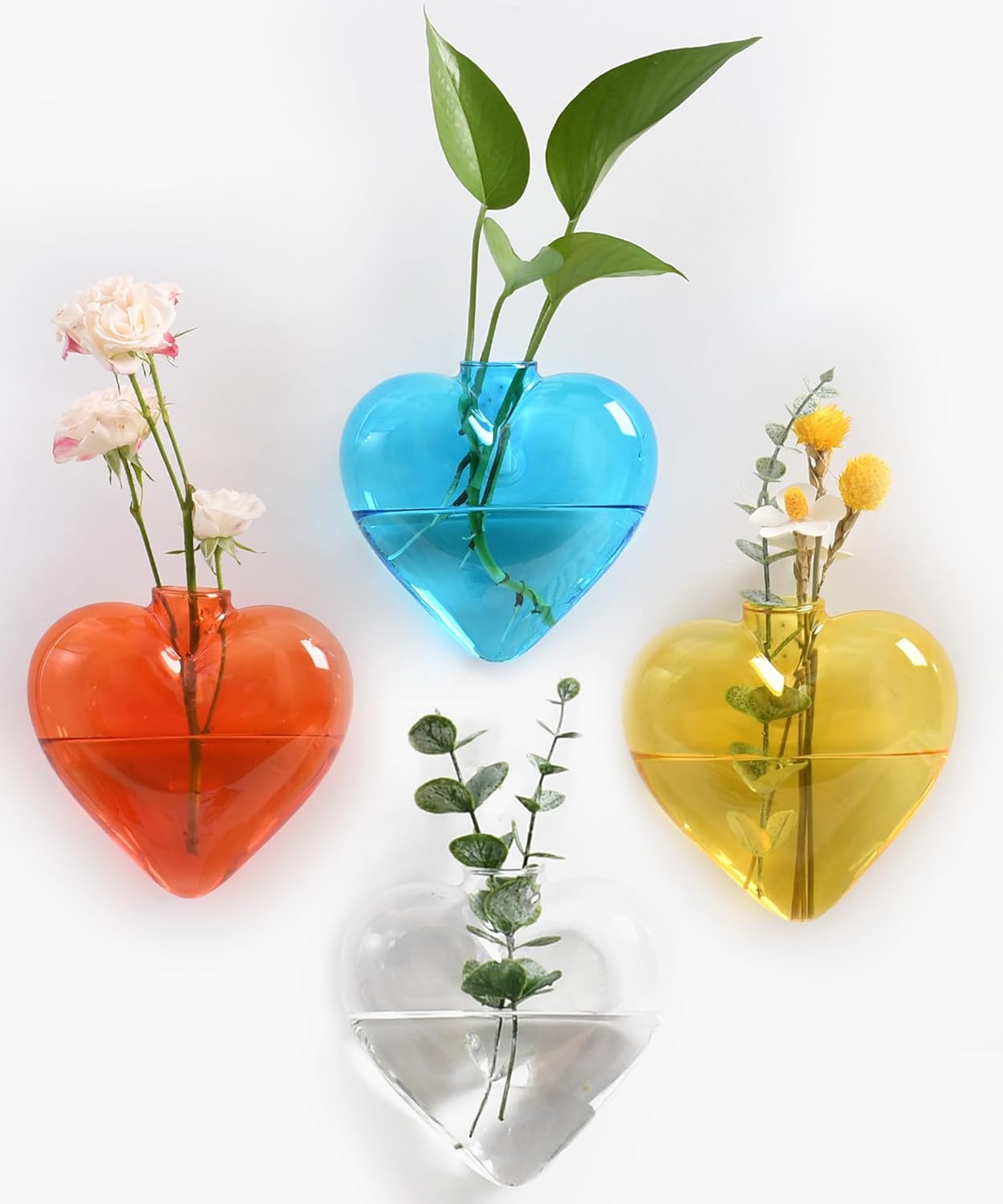 Nacome Wall Hanging Glass Planter Terrarium Plant Propagation Station, 4 Pack Heart Shape Vase for Hydroponic Home Office Garden Decor,Unique Gardening Gifts for Plant Lovers Women Mom(Colored)