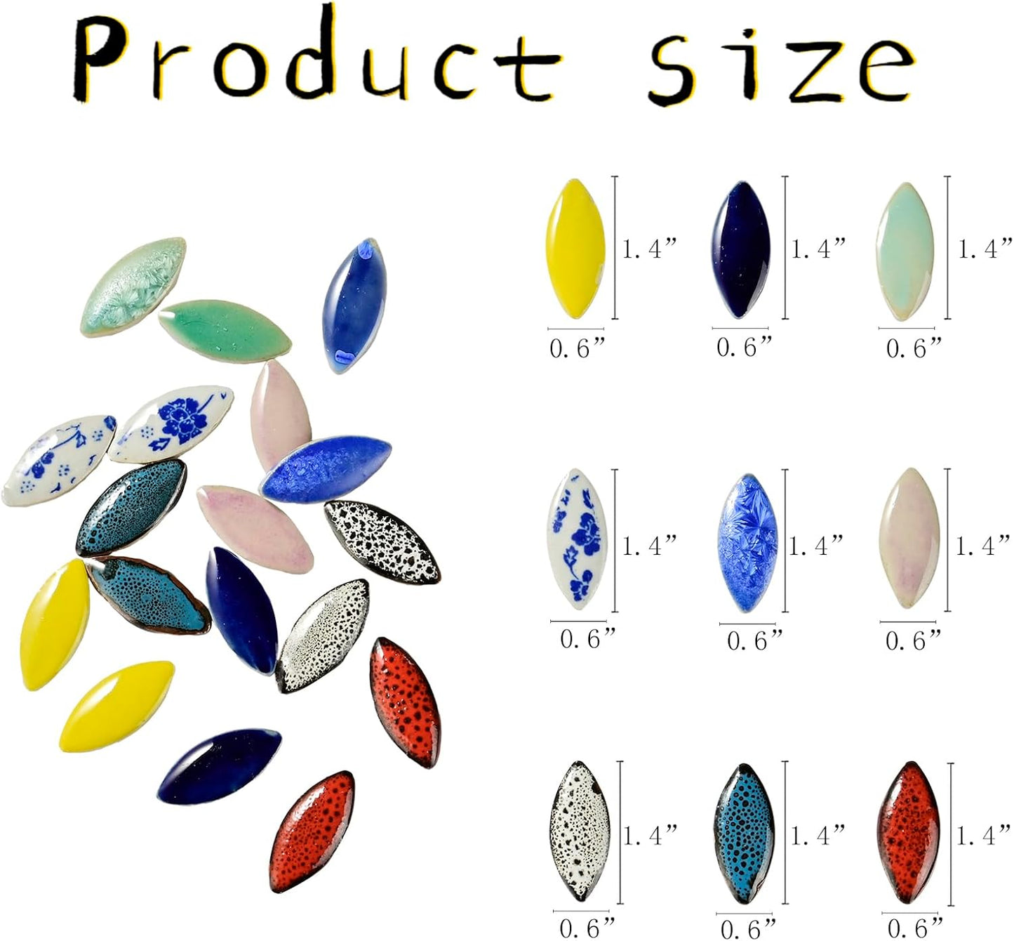 70 Pcs Petal Ceramics Mosaic Tiles for Crafts, Stained Ceramics Supplies, Flower Leaves Mosaic Pieces Kit for DIY Crafts Plates Picture Frames Home Decorations - Black