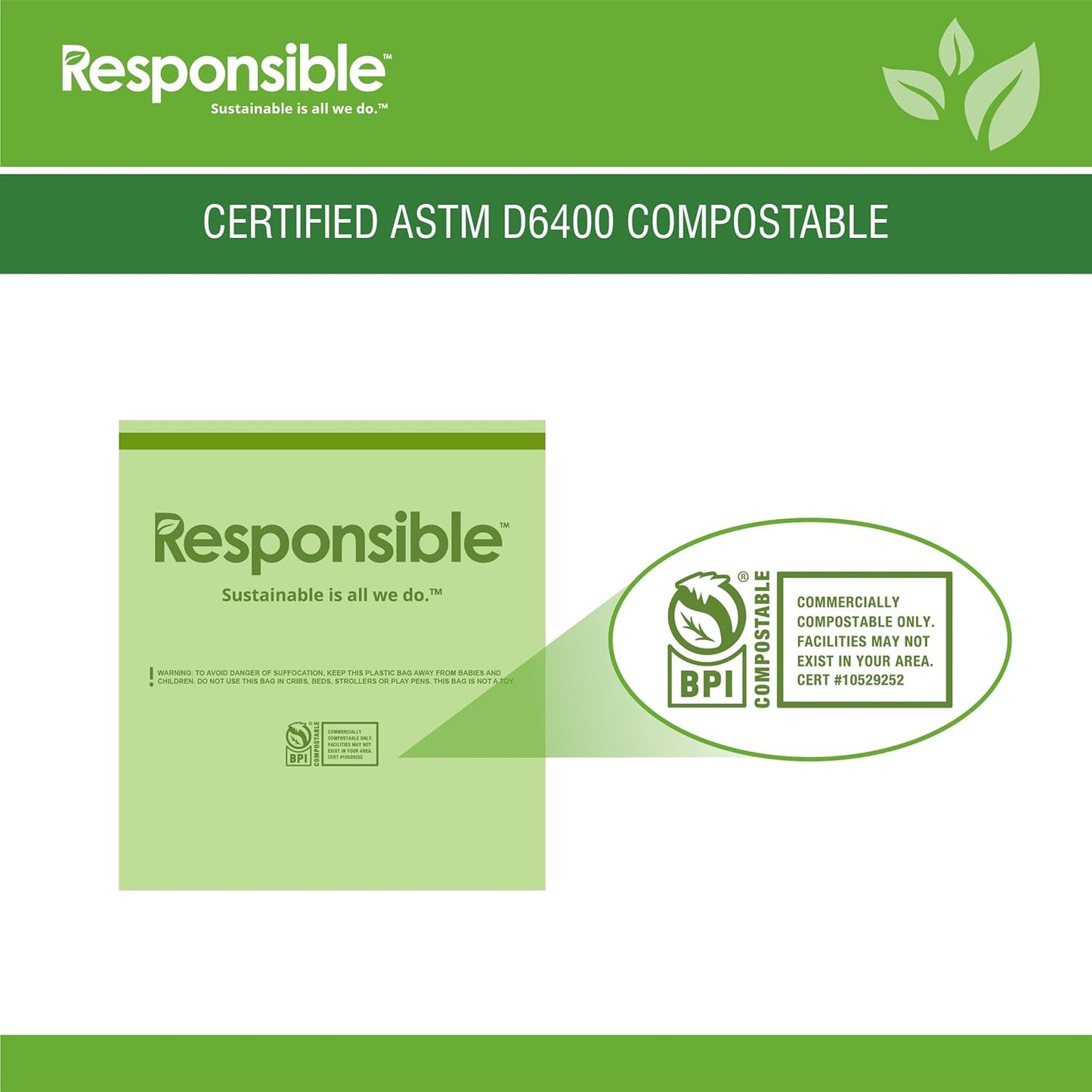 Kitchen Bin Liners, Certified Compostable, Heavy Duty Multipurpose Food Scrap Bags, Made from Compostable Materials (13 Gallon Drawstring, 13 Gallon (100 Count))