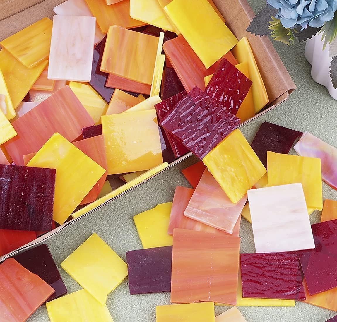 Lanyani Stained Glass Sheets Pieces, Glass Mosaics Tiles for Artwork and Crafts Art Projects, 35oz Value Pack, Flame