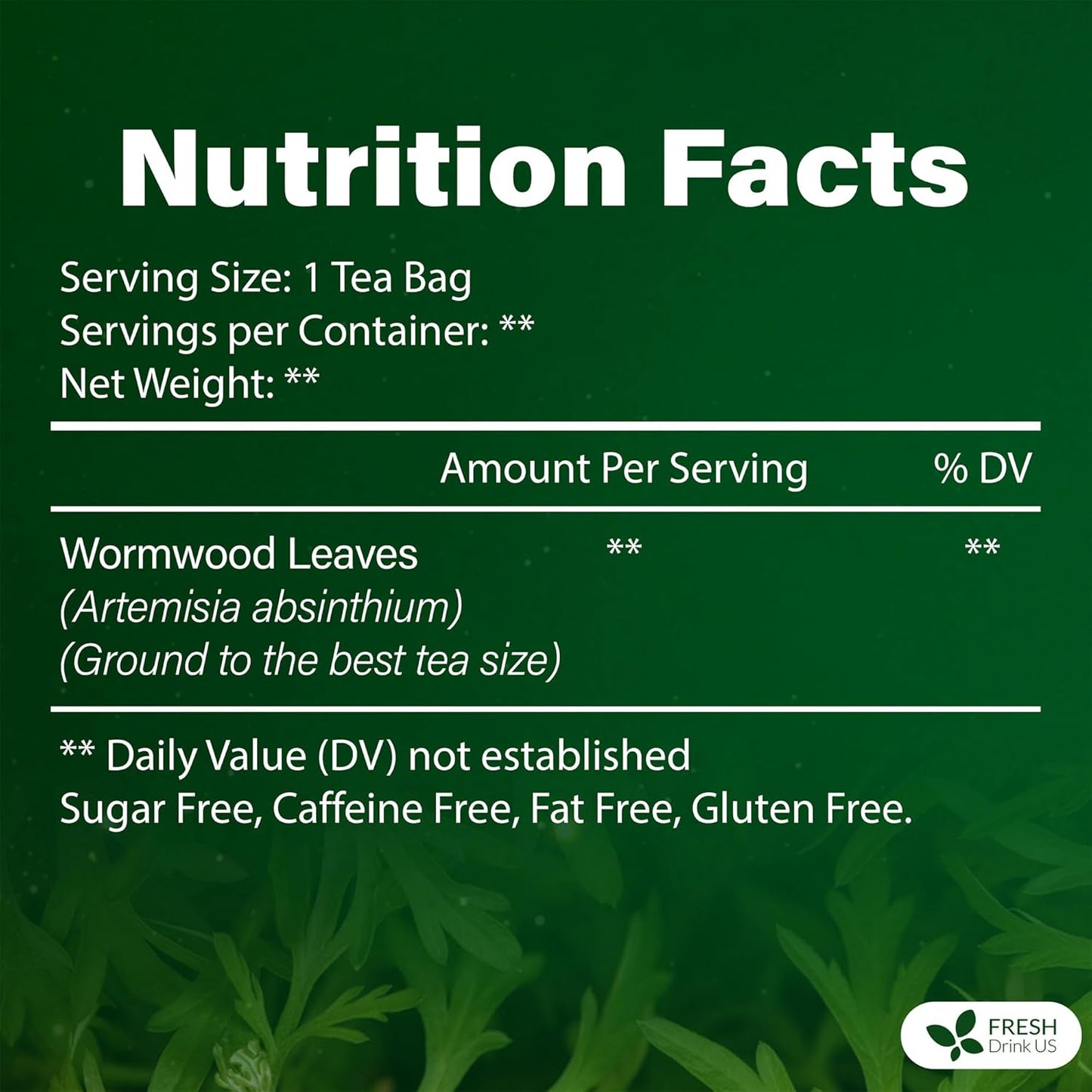 FreshDrinkUS, Premium Wormwood Tea - 75 Tea Bags - Handcrafted Herbal Blend, Caffeine-Free – Smooth Taste & Naturally Refreshing.