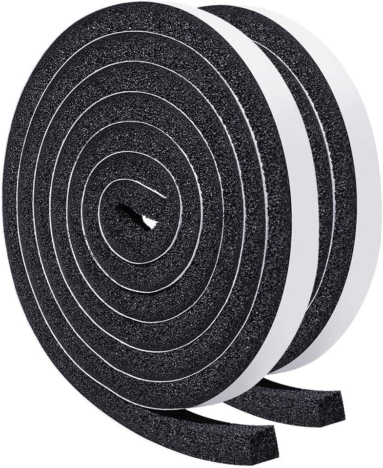 TORRAMI Open Cell Foam Weather Stripping Tape 1/2 Inch W X 3/8 Inch T, High Resilience Adhesive Seal Insulating Strip for Door and Windows Total 13 Feet (2 Rolls of 6.5 Ft Each)