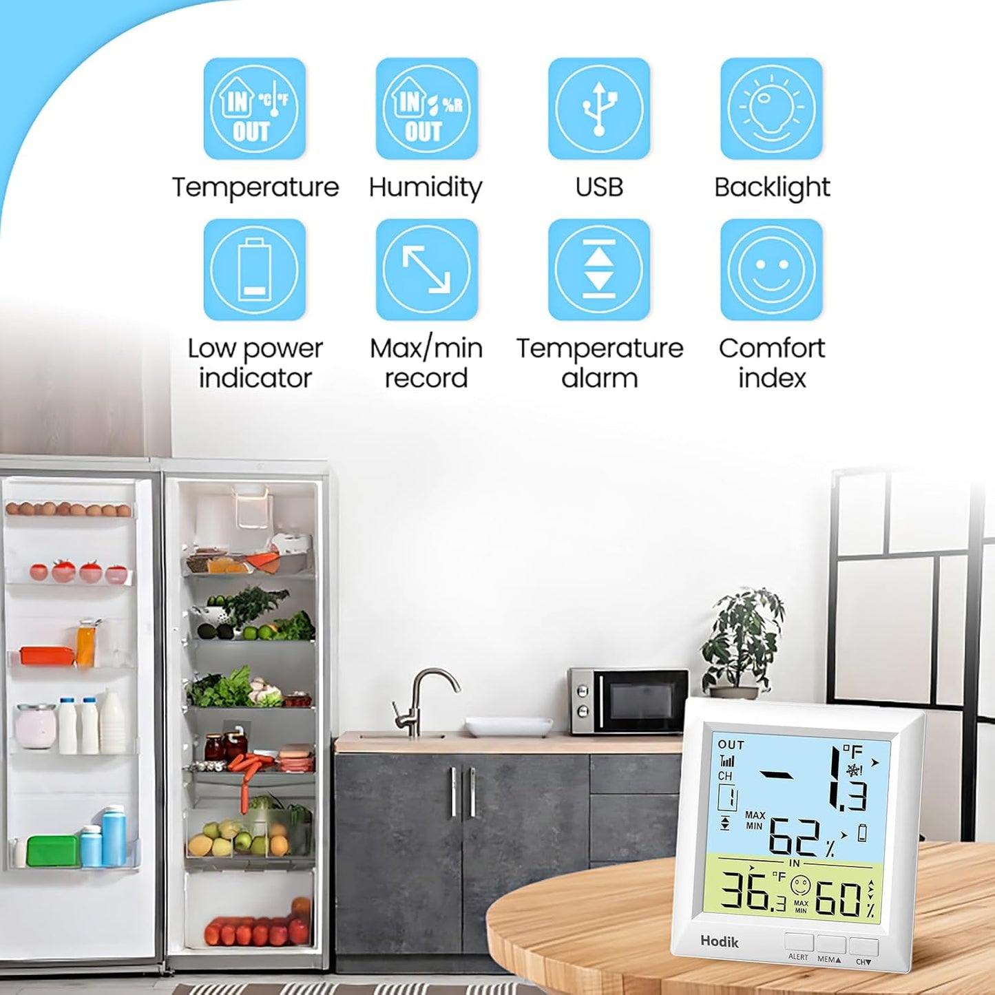 Wireless Freezer Thermometer with Alarm Refrigerator Thermometer, Fridge Freezer Alarm Thermometer Digital with 3 Adjustable Backlight and 330FT Remote Range for Kitchen Home Restaurant (One Sensor)