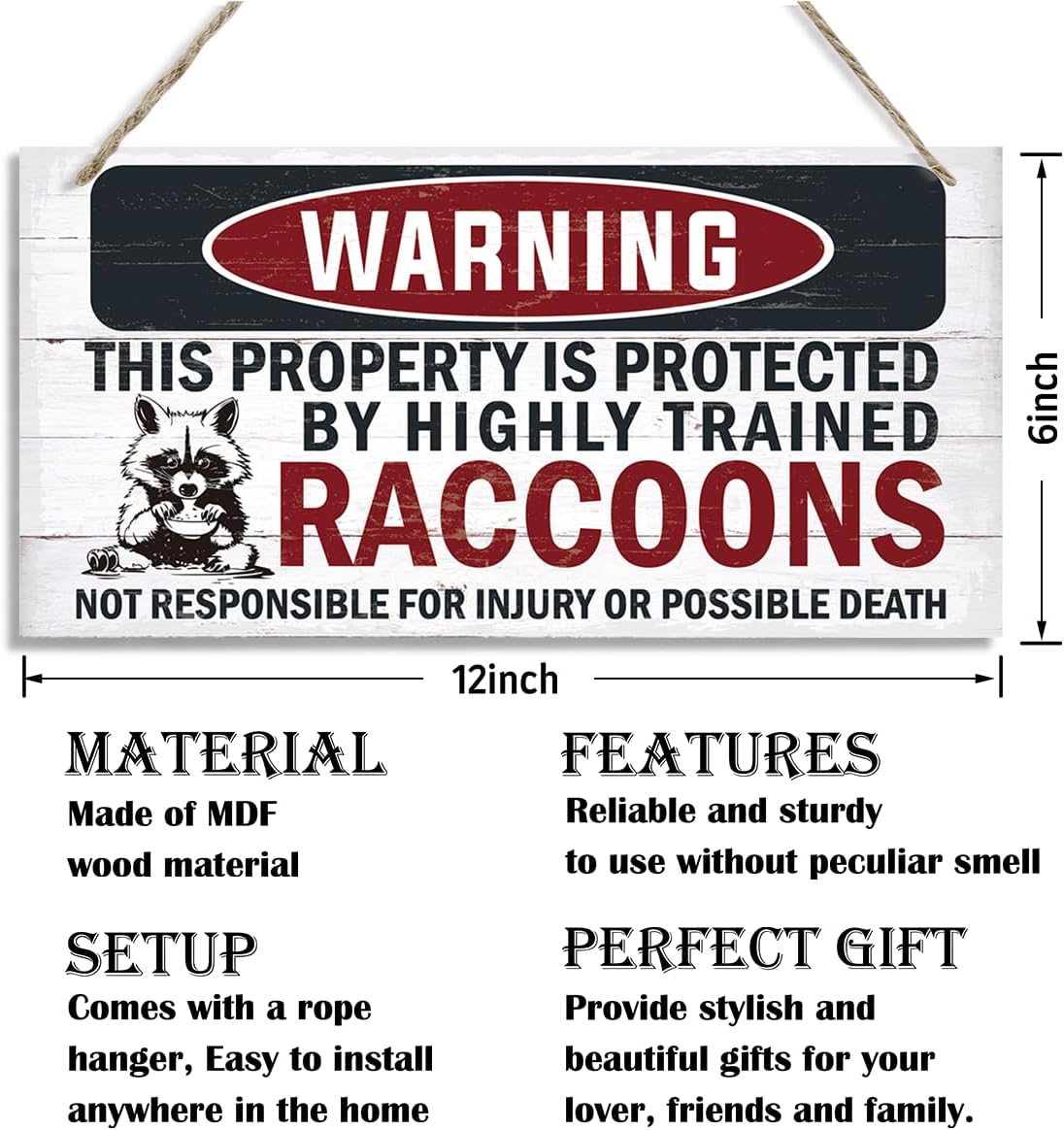 Funny Warning Signs, The Property is Protected By Highly Trained Raccoons Sign, Decorative Wood Hanging Wood Plaque, Raccoon Wall Decor, Backyard Decor, Home Garden Decor for Indoor Outdoor Use