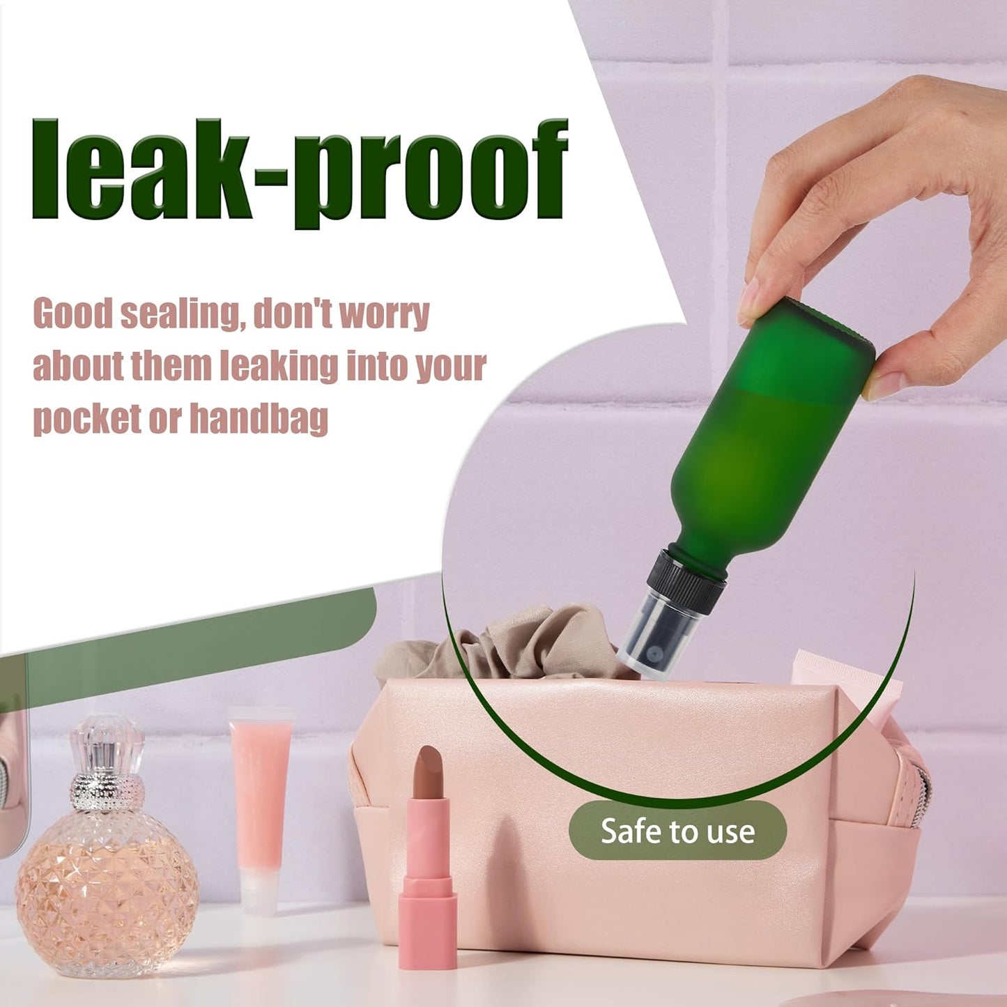 2 oz Glass Spray Bottles, Reusable Fine Mist Sprayer Small Spray Bottle, Preety Frosted Texture, Leak-Proof Design, Perfect for Travel, Skin Care, Perfumes (Green-Frosted, 2oz-24pcs)