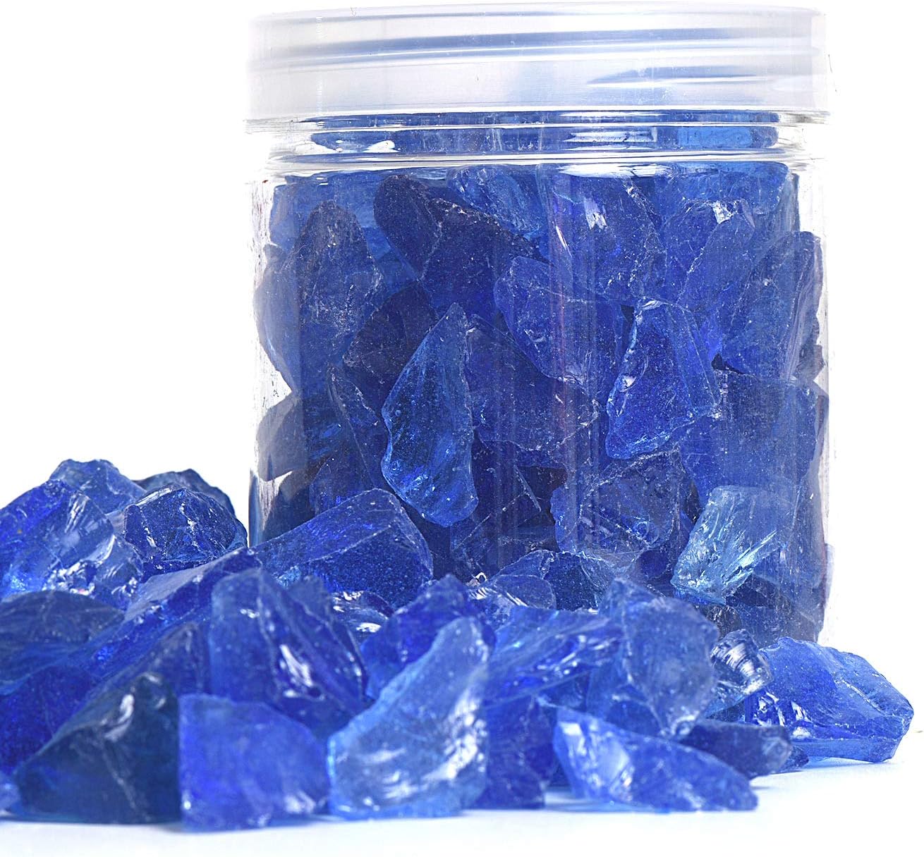 High Luster Reflective Fire Glass Gravel,Fire Gems,Fire Drops,Fire Glass Pebbles Stones Beads Chips for Fire Pit Fish Tank Aquarium Garden,1-2cm,540g/1.19lb (Light Blue)