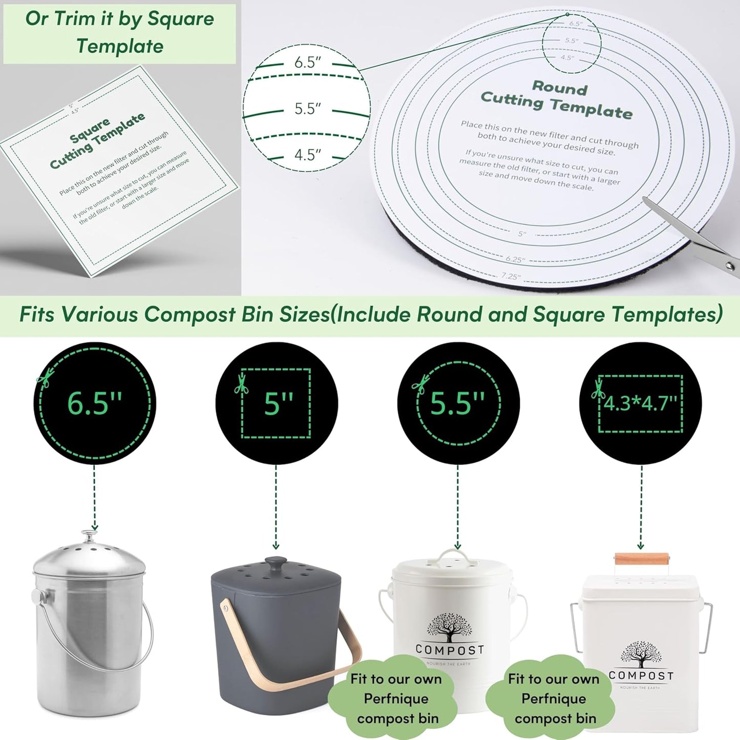 Perfnique Compost Bin Charcoal Filters, 12 Pack Filter Replacement for Compost Bucket, Kitchen Compost Bin Countertop Filters, Longer Lasting Activated Carbon Filters for Kitchen Pail Composter