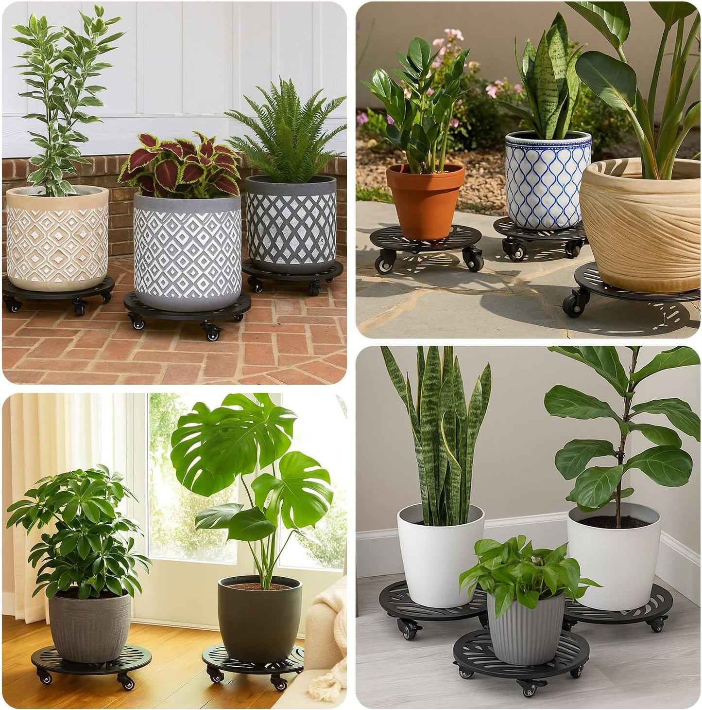 1 Pack Large Metal Plant Caddy with Wheels 13.5 Inches Heavy-duty Iron Rolling Plant Stand with Casters Indoor Outdoor Plant Roller Base Planter Movers Garden Dolly Coaster Trolley Black