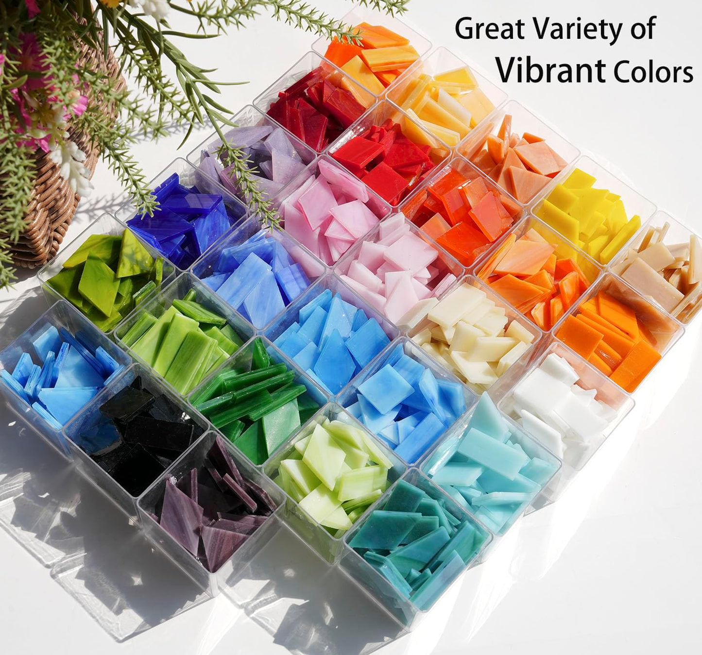 Lanyani Large Glass Tiles for Mosaic Crafts, 1.3 Pounds/250 Pieces Bright Opaque Stained Glass Tiles, Colorful Mosaic Tiles Pieces for Mosaic DIY Hobbies Home Decor, Versatile 4 Shapes Mixed