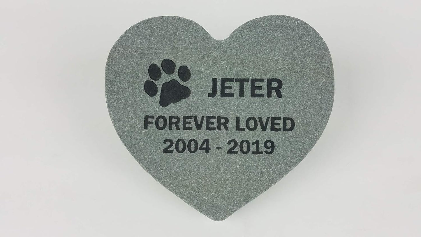 Pet Memorial Headstone Grave Marker Gray Natural Stone Heart 8" for Your Dog Or Cat Personalized