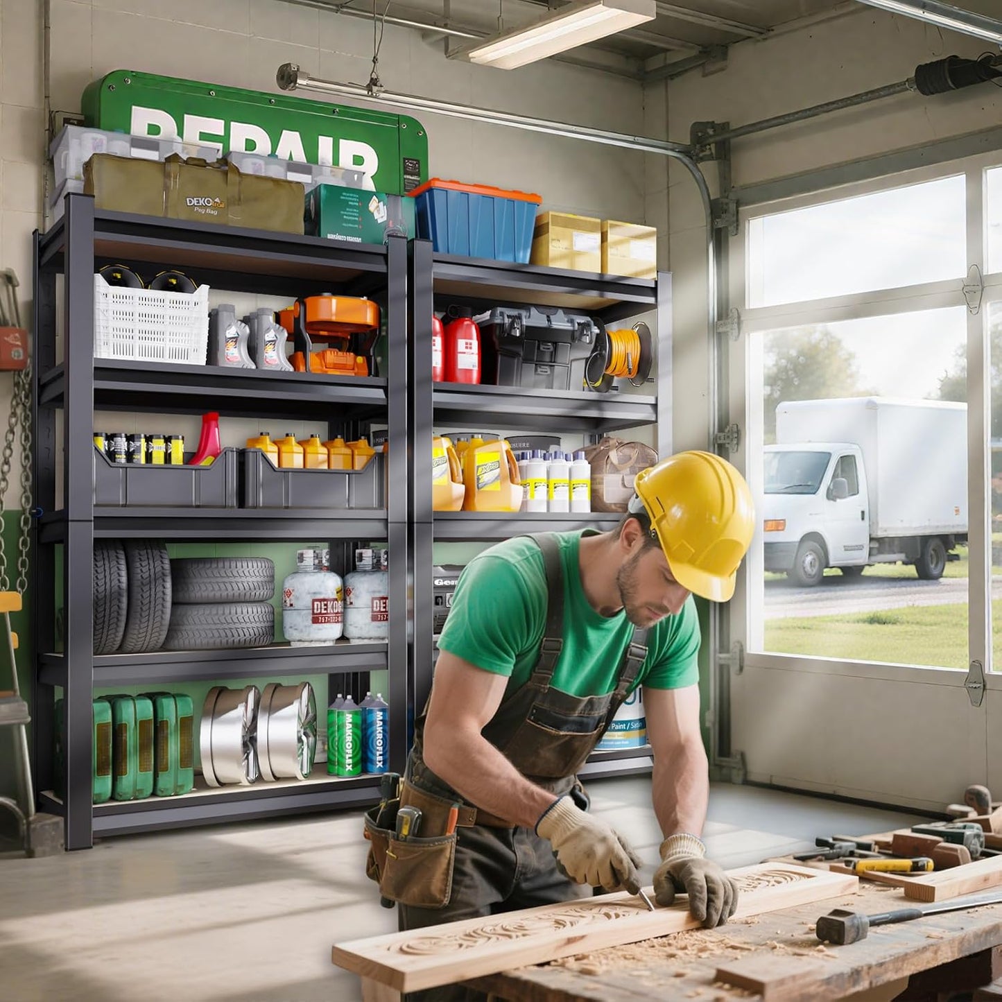 72”H*46" W Garage Shelving 5 Tier Storage Shelves Garage Adjustable Storage Shelves 19.7" D Wood Shelf 2500LBS Heavy Duty Industrial Shelving Unit Utility Shelf Wood Storage Rack,2 Pack