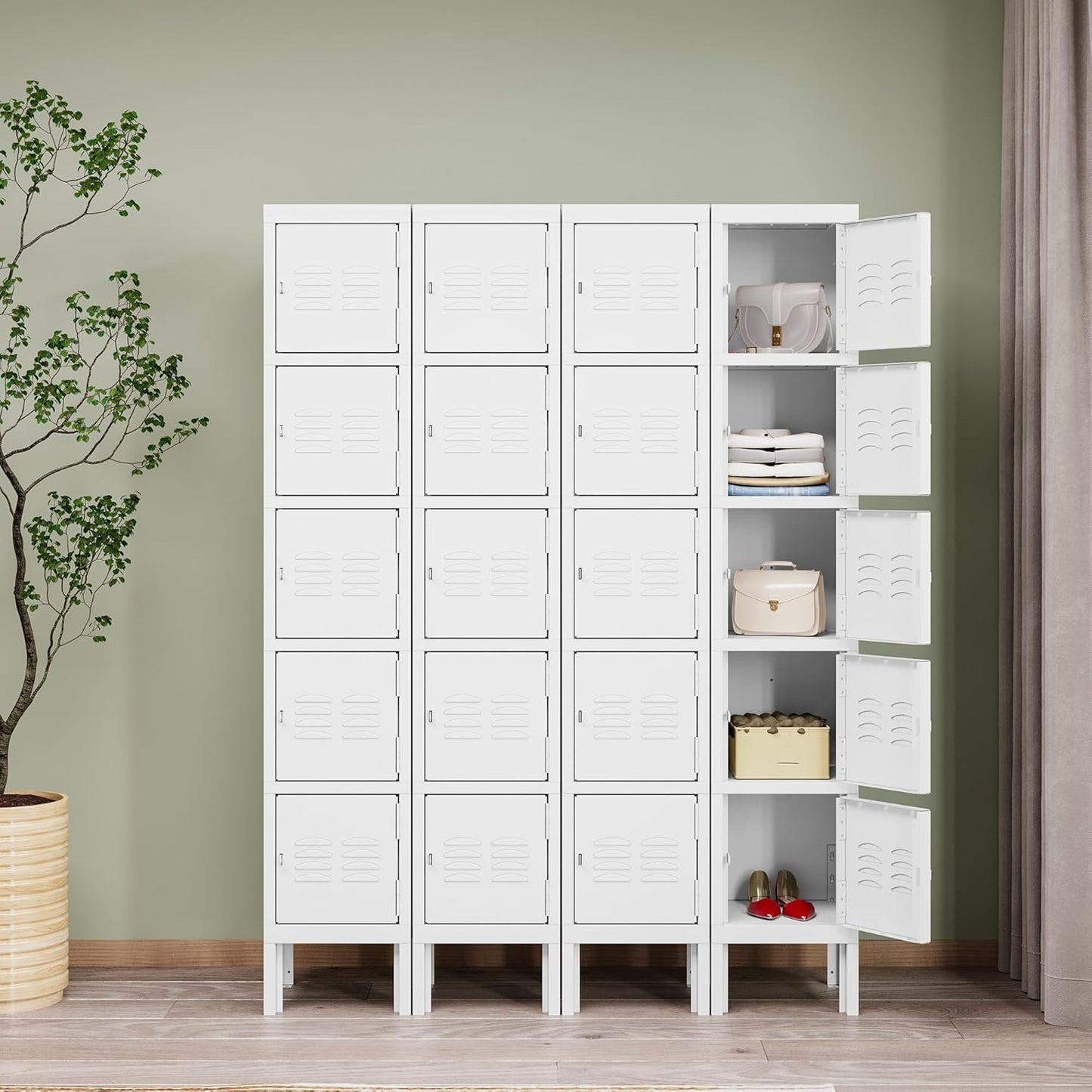 Metal Lockers for Employees, Steel Storage Locker with 5 Doors for Home, Office, School, Gym (White)