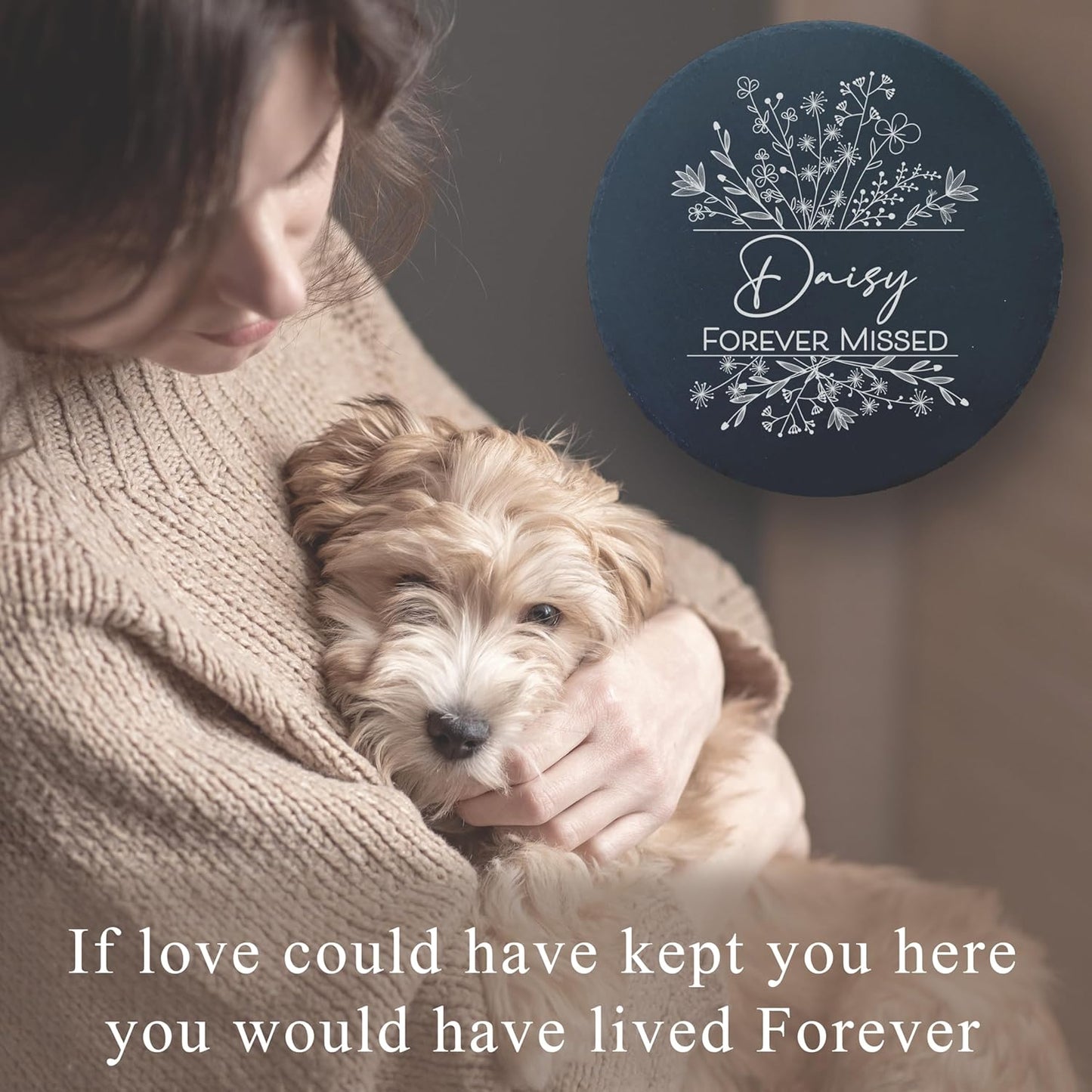 Personalized Pet Memorial Stone for Dogs and Cats | Custom Laser-Etched Weatherproof Garden Grave Marker | Natural Stone Bereavement Headstone Sympathy Gift | 4, 6, 10, or 12 Inch Heart or Circle Shape (A8)