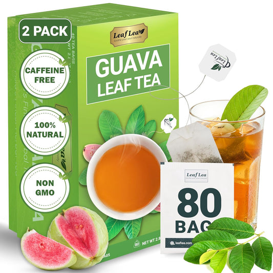 LeafLea Guava Leaf Tea, 80 Fresh-Sealed Tea Bags, Herbal Tea Made from Natural Guava Leaves (Hojas de Guayaba), Digestive Support & Immune Balance, Caffeine-Free, Sugar-Free, Pack of 2