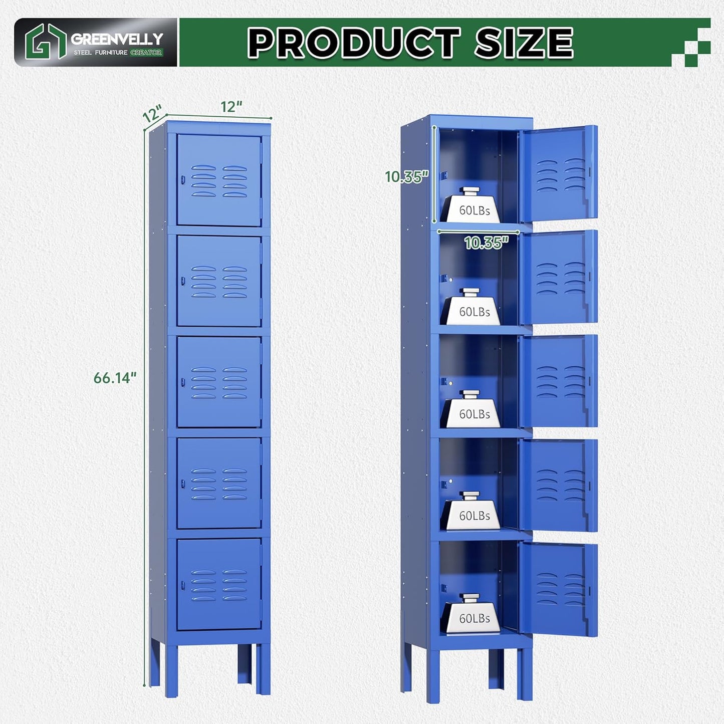 Greenvelly Metal Locker - Five Tier Box, Blue, 5 Door - Ideal for Office, School, Gym, and Corridor Storage