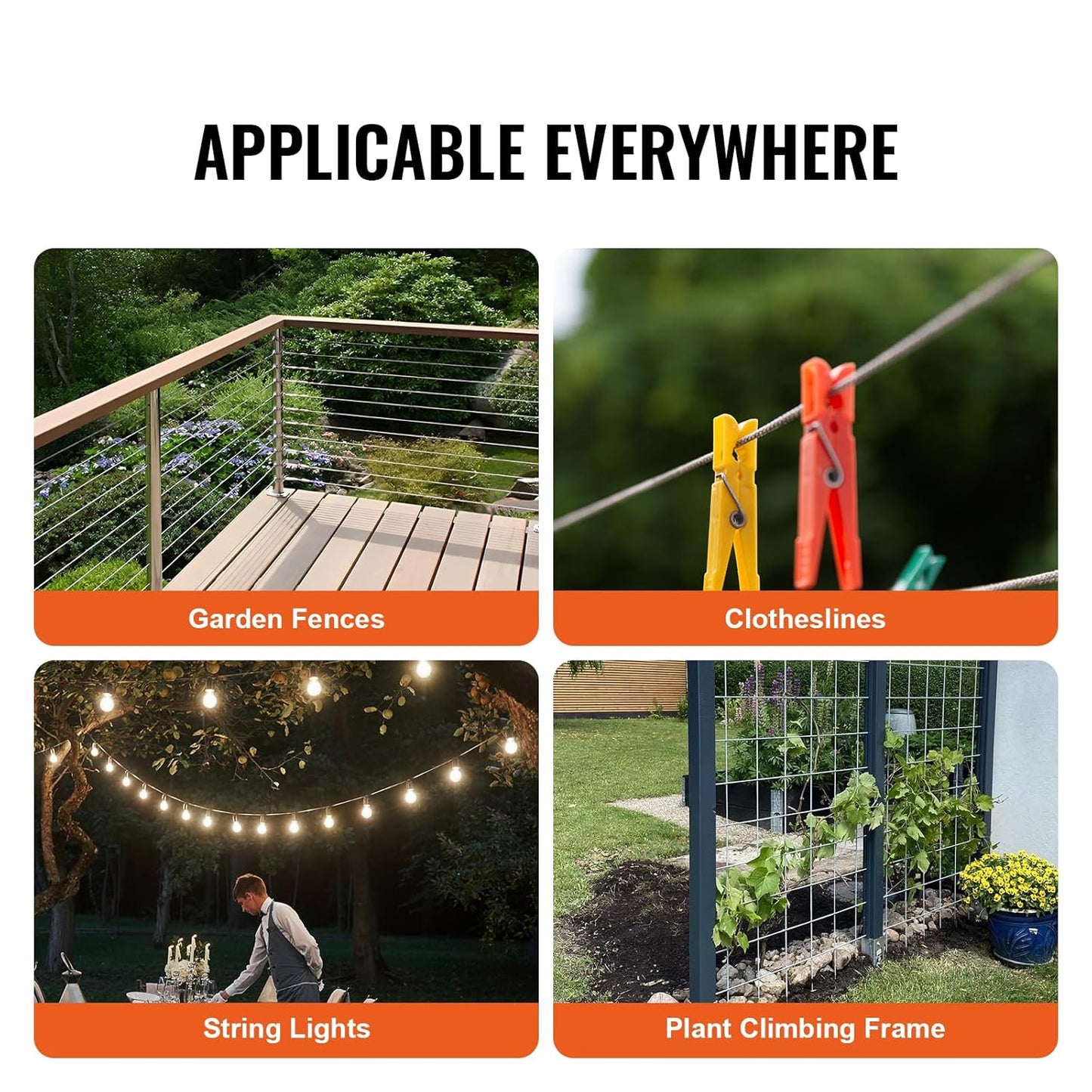 VEVOR Wire Rope, 1/4" 250 ft Zinc Galvanized Carbon Steel Cable with Gloves, 7000 lbs Breaking Strength, 7 x 19 Strands Construction Marine Aircraft Grade for Handrail Stair Decking Fence Outdoors