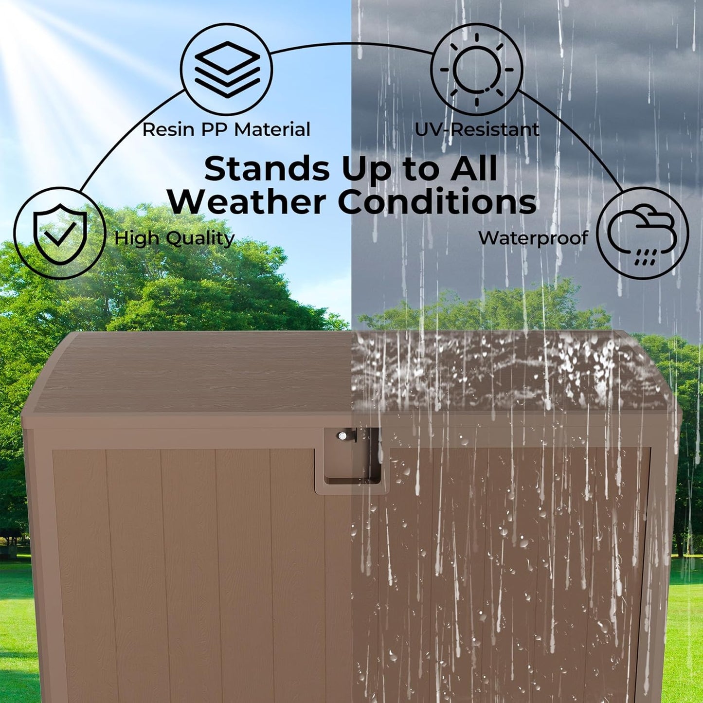 130Gallon Brown Resin Deck Box, Outdoor Storage Box Waterproof Lockable, Patio Deck Box For Package Delivery, Outside Storage Box Container for Furniture Cushions, Garden Tools, Pool Accessories