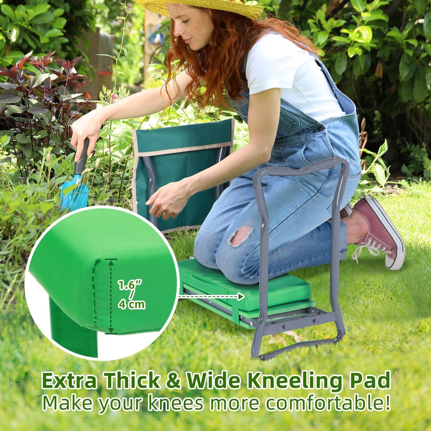 Ohuhu Garden Kneeler and Seat: Upgraded Widened Gardening Stool with Detachable Soft Kneeling Pad, Foldable Garden Bench Heavy Duty with Large Tools Bag and Pouch, Gifts for Women Men Seniors Gardener