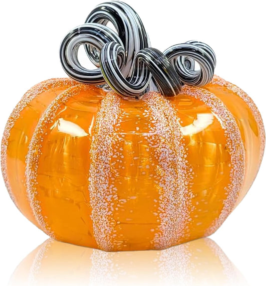 Luke Adams Glass Handmade Glass Pumpkins Handmade Table Top Home Decor (Squat, Halloweenie)