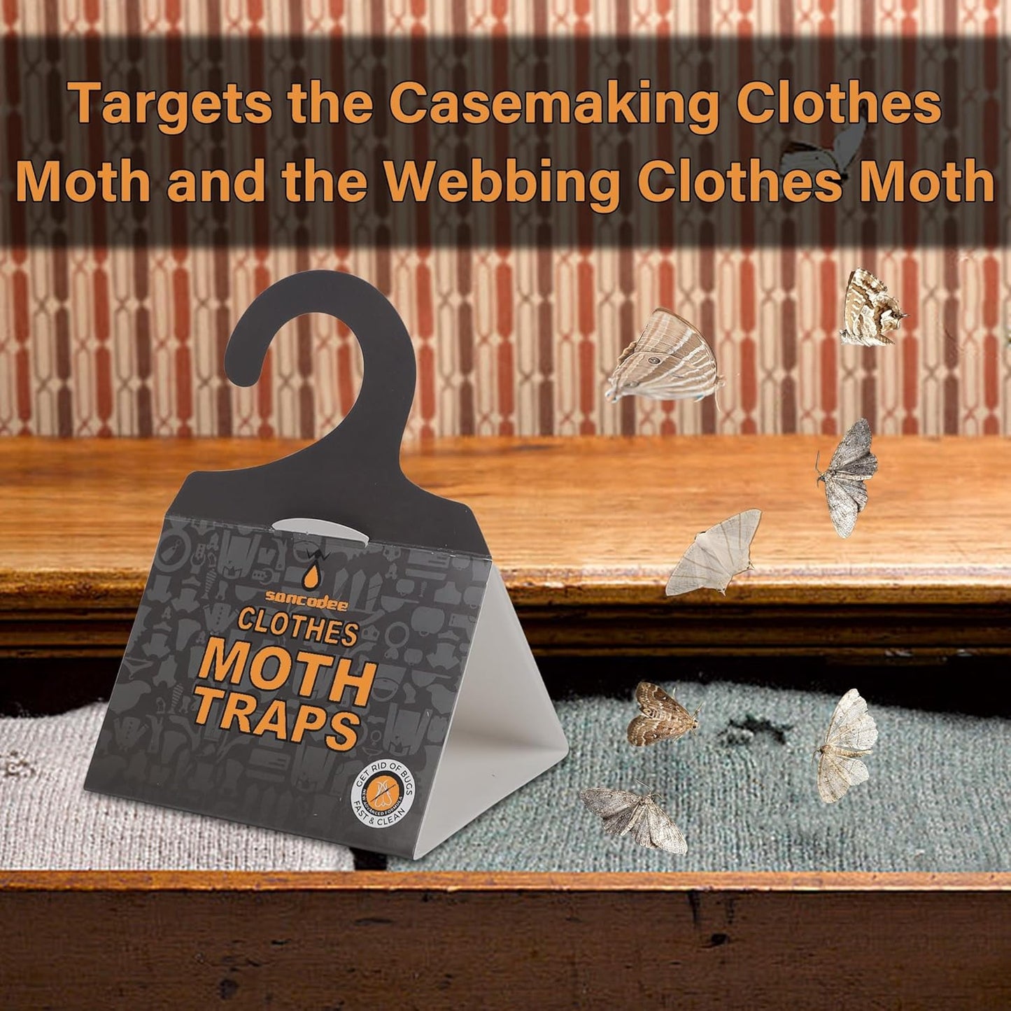 8 Pack Clothes Moth Traps with Natural Pheromones, Clothing Moth Hanging Glue Trap, Sticky Boards for Closets Moths