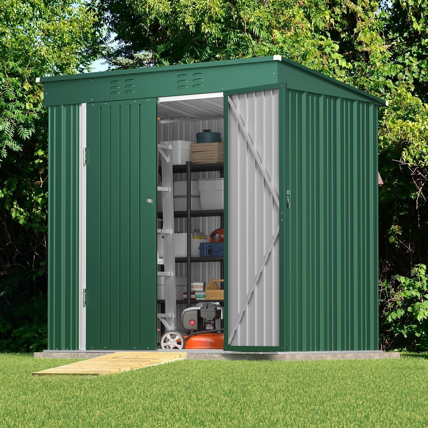 Gizoon 6' x 4' Outdoor Storage Shed with Double Lockable Doors, Anti-Corrosion Metal Garden Shed, Waterproof Shed Outdoor Storage Clearance for Backyard Patio Lawn-Green