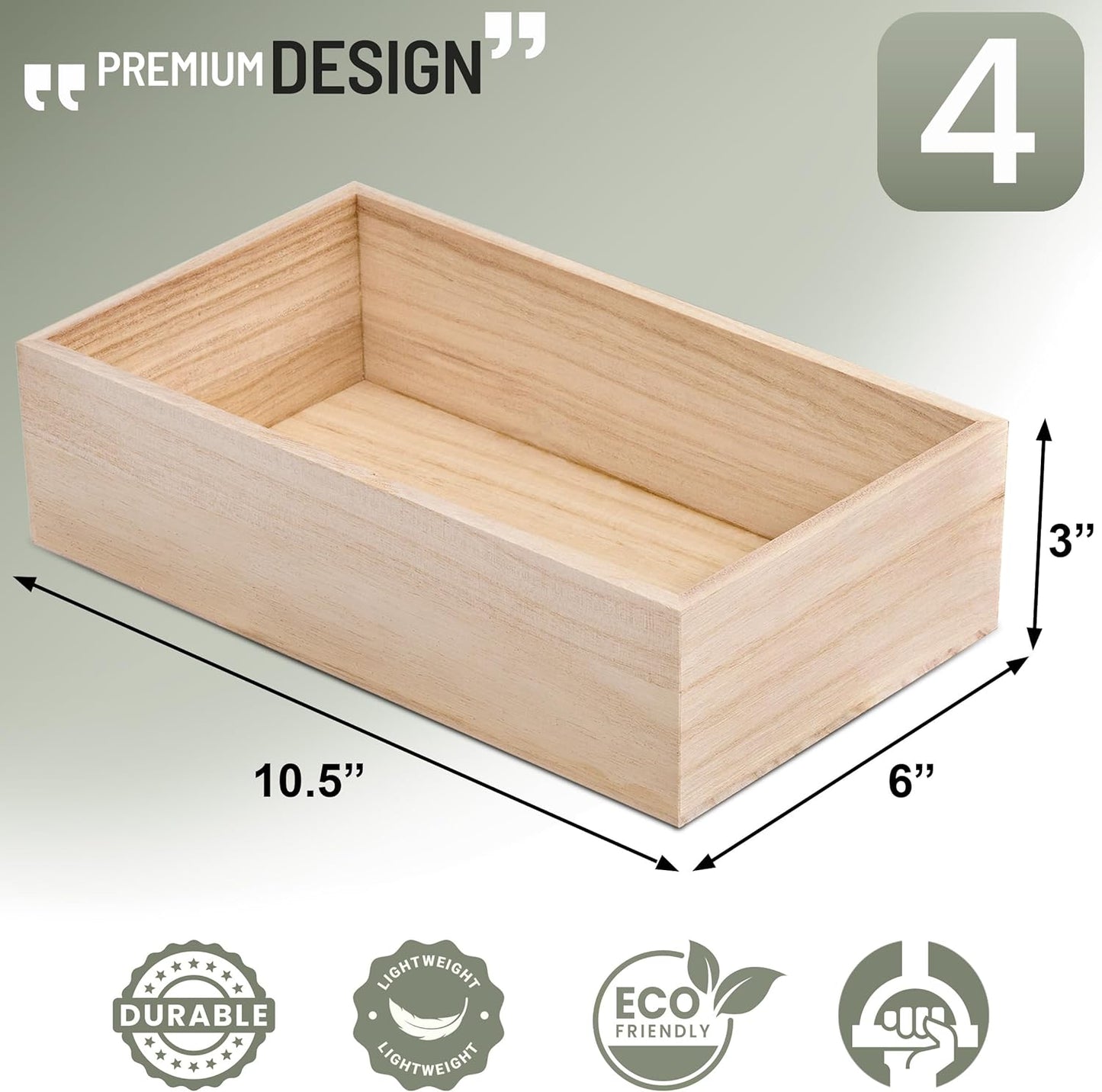 Sorbus Unfinished Wood Crates - Organizer Bins, Wooden Box for Pantry, Closet, Arts & Crafts, Cabinet Organizers, Containers (4 Pack)