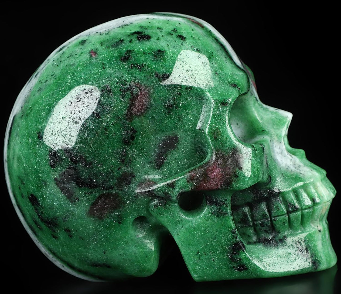 Skullis 5.1" Ruby Zoisite Crystal Skull, Hand Carved Gemstone Fine Art Sculpture, Reiki Healing Stone Statue.1473