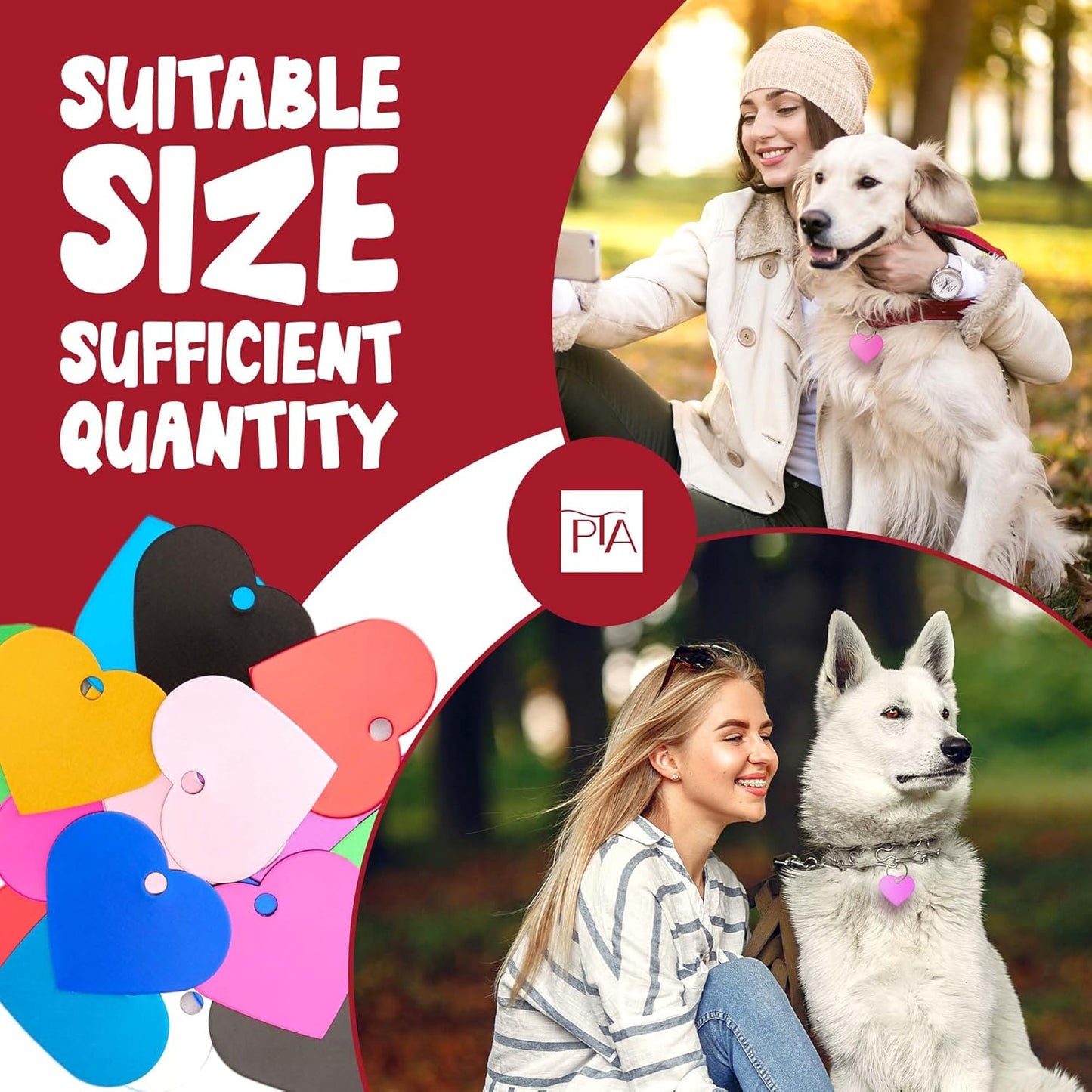 [Press TX Art] 40 Pcs Round(Circle), Bone, Rectangle, Heart Anodized Aluminum Stamping Blanks Tags 10 Mixed Colors Metal Engraving ID Name Tags with Rings (Hearts in 10 Colors)