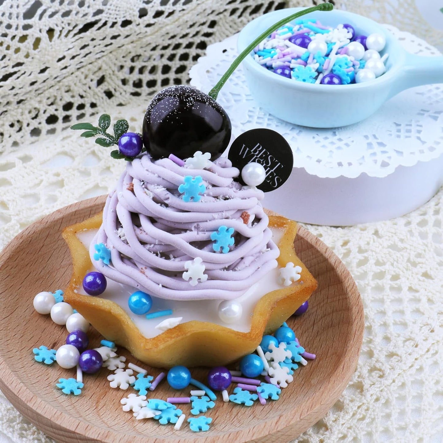 Snowflake Sprinkles for Cake Decorating, Jimmies & Pearl Sugar Mix for Cupcakes, Cookies, Ice Cream & Holiday Desserts, Birthday Party Supllies