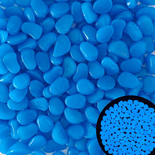 1.4LB 25-27mm Blue Glow in The Dark Pebbles Fish Tank Rocks Outdoor Glowing Rocks Luminous Stones for Walkway Pathway Backyard Glow in The Dark Rocks for Garden