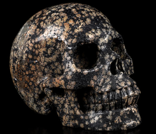 Skullis 5.0" Snowflake Obsidian Carved Crystal Skull, Hand Carved Gemstone Fine Art Sculpture, Reiki Healing Stone Statue.1397 Z8
