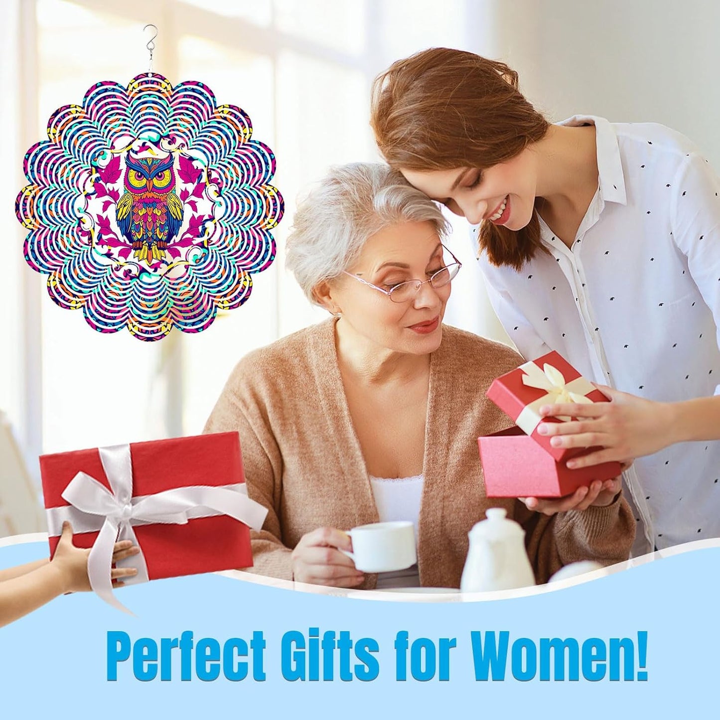 Wind Spinners Outdoor, Owl Metal 3D Hanging Garden Decor, 12-inch Stainless Steel Wind Spinner with Tail Spinner, Wind Sculptures for Patio Lawn Yard, Ornament Gift for Women/Men