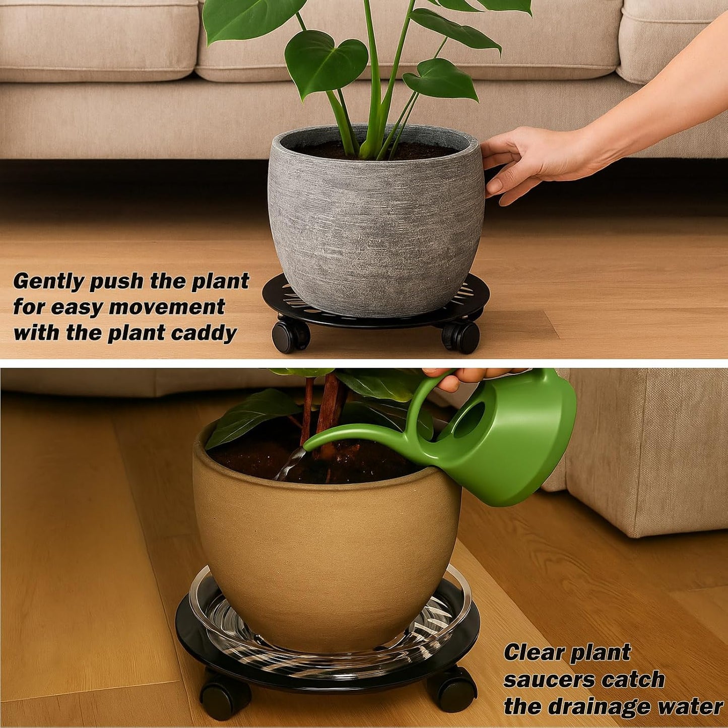 1 Packs Large Metal Plant Caddy with PU Wheels 13" Heavy-Duty Wrought Iron Rolling Plant Stands Indoor Outdoor Wheeled Plant Dolly Planter Mover Rollers Plant, Leaf Style