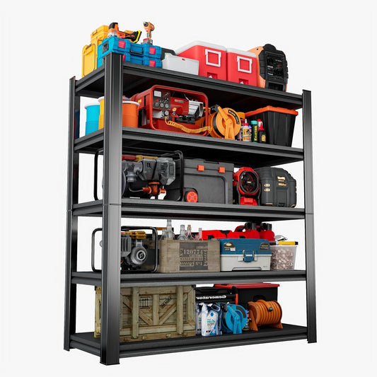 Heavy Duty 5-Tier Shelving Unit 2500LBS Capacity - Adjustable Steel Garage Shelves for Warehouse, Basement Storage(63''H x 45.3''W x 17.7''D)