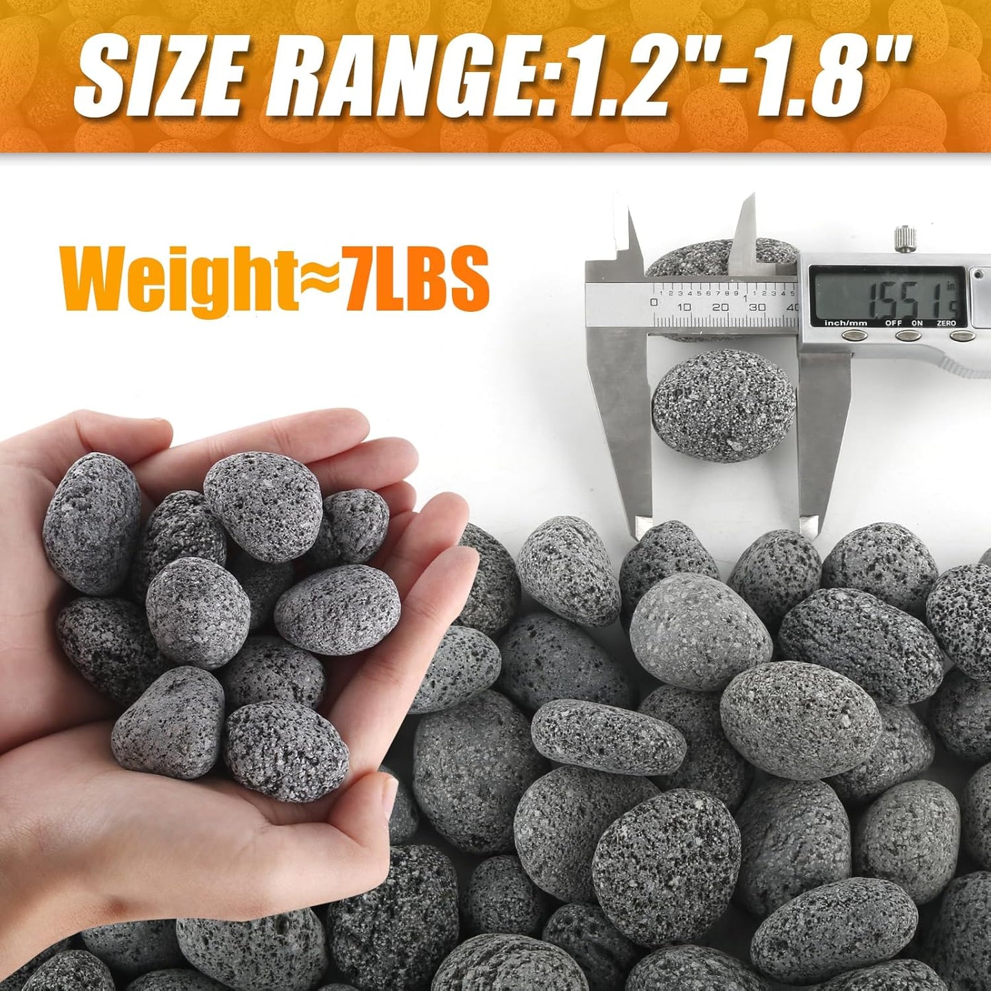 CJGQ 7 Lb Lava Rocks for Fire Pit - 1-2" Natural Tumbled Lava Pebbles - Round Fire Pit Rocks for Portable Fireplaces, Propane Gas, Fish Tank, Landscaping, Garden Decoration