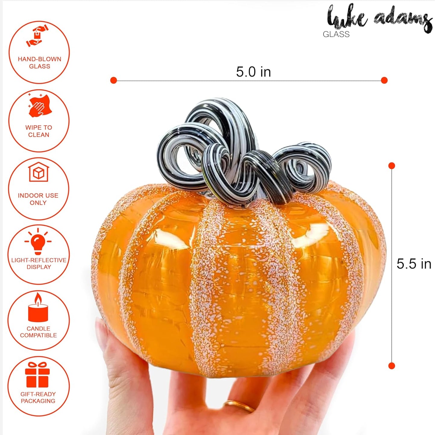 Luke Adams Glass Handmade Glass Pumpkins Handmade Table Top Home Decor (Squat, Halloweenie)