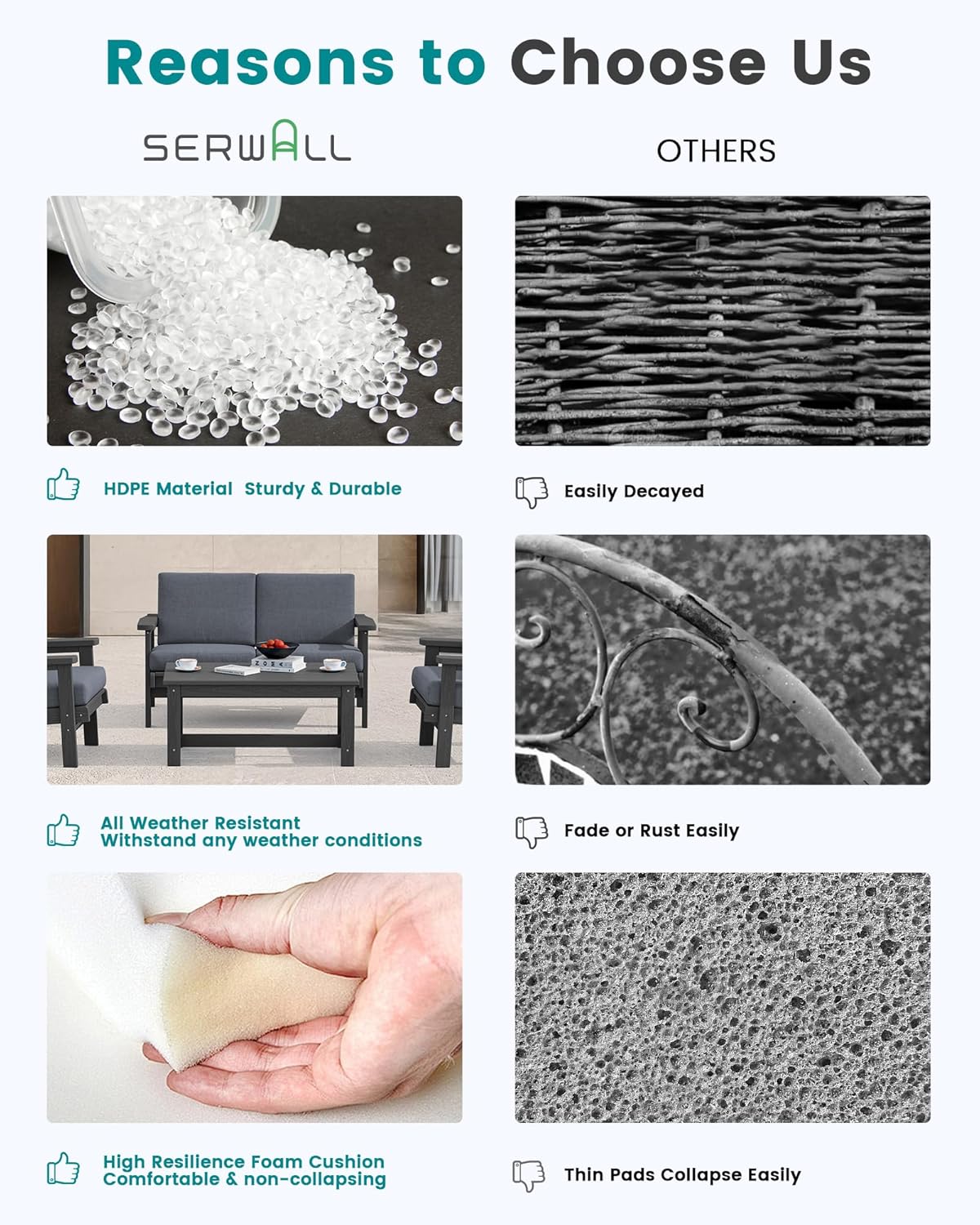 SERWALL Outdoor Loveseat, Grey Frame and Grey Cushion