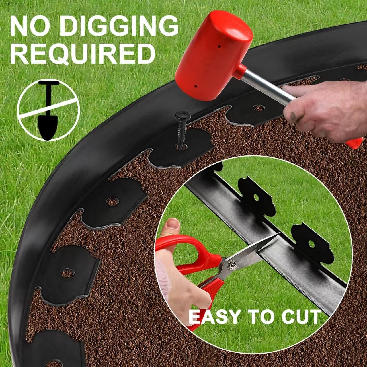 1.5 Inch Garden Edging Border 100FT, Plastic Edging for Landscaping with 90pcs Spikes