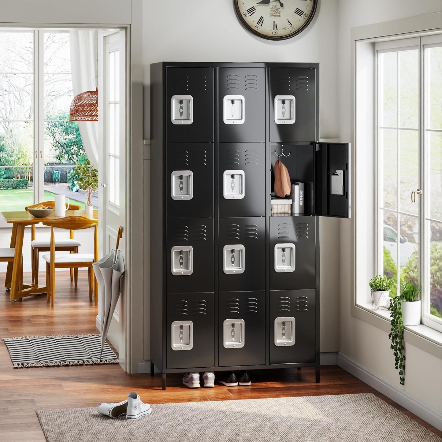 12 Doors Metal Lockers for Employees with Lock, Metal Locker with 12 Hooks for School Garage Office Gym Home,Assembly Required,Black