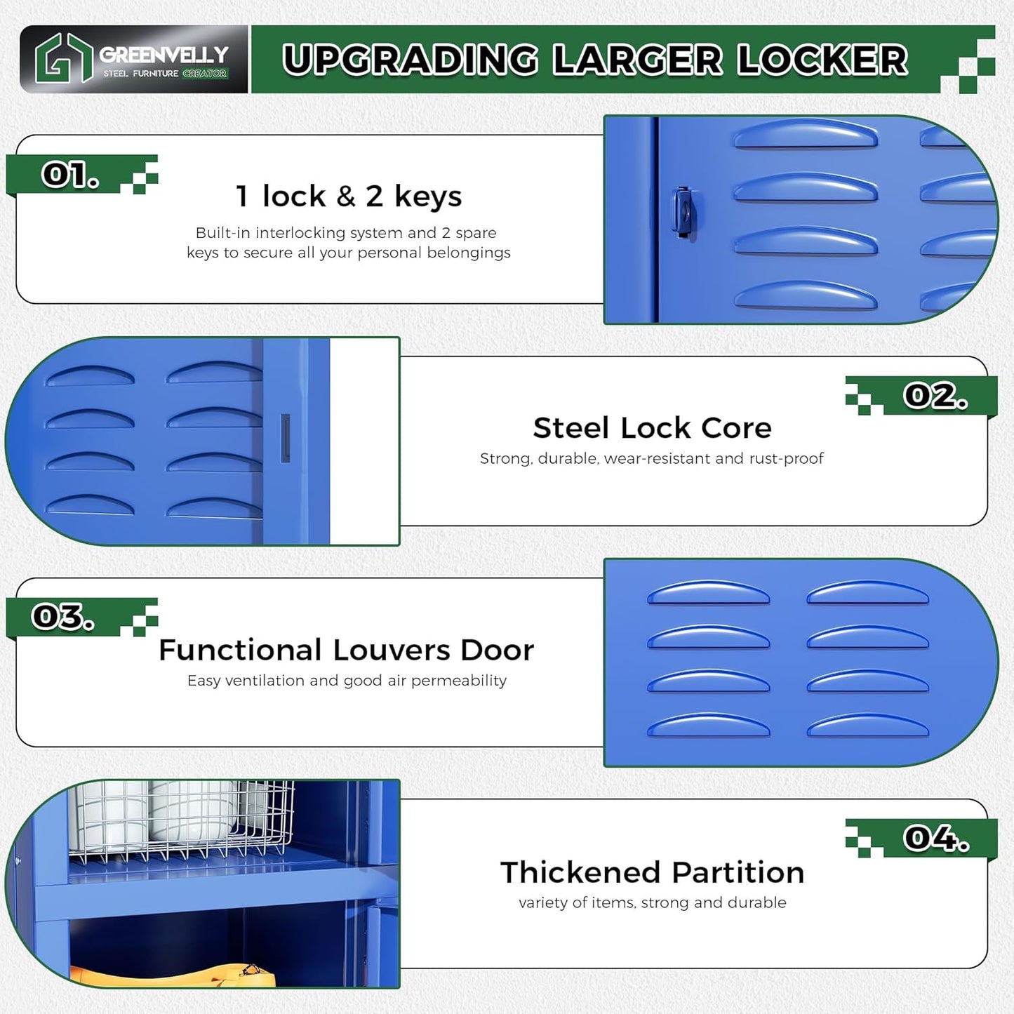 Greenvelly Metal Locker - Five Tier Box, Blue, 5 Door - Ideal for Office, School, Gym, and Corridor Storage