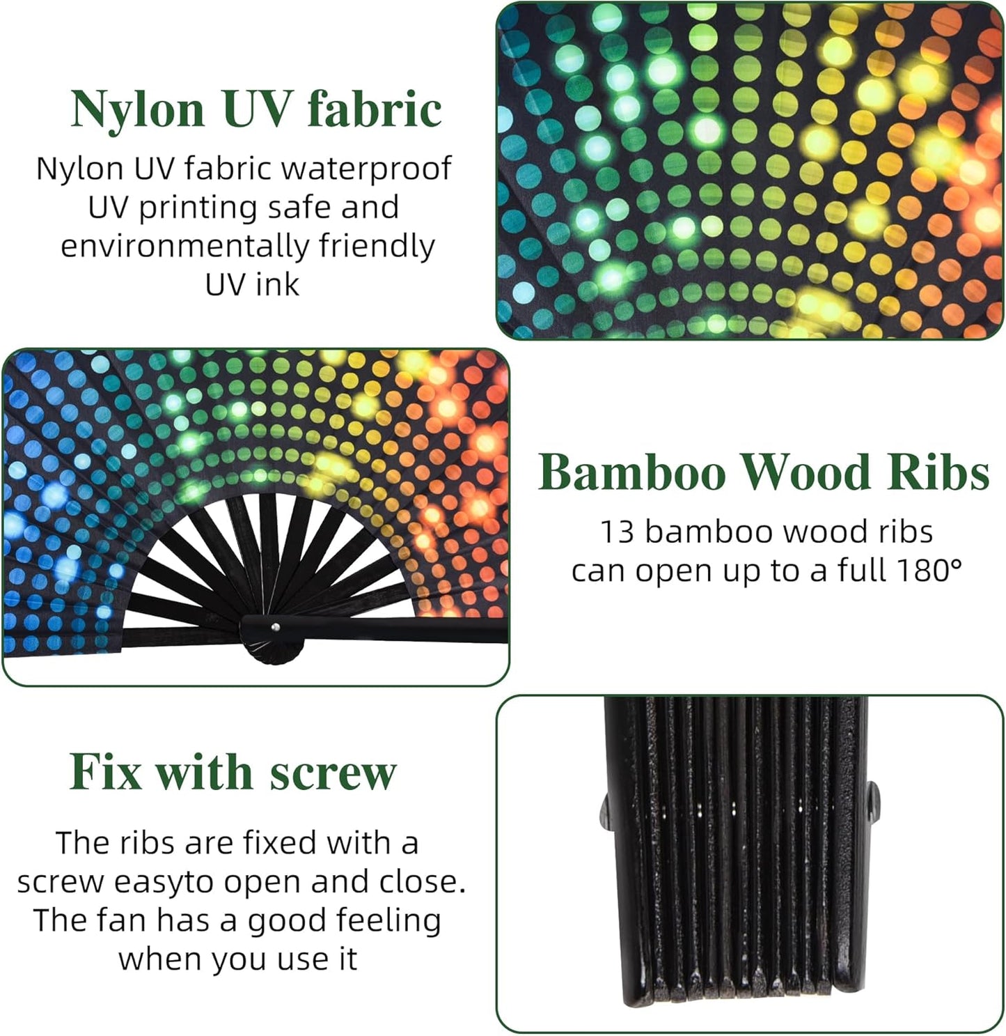 13-Inch Large Popping Fans for Line Dancing, Boots Ground Hand Fan Foldable for Women Dances, Music, Festival, Gift, Rave, Party(Polka Dots)