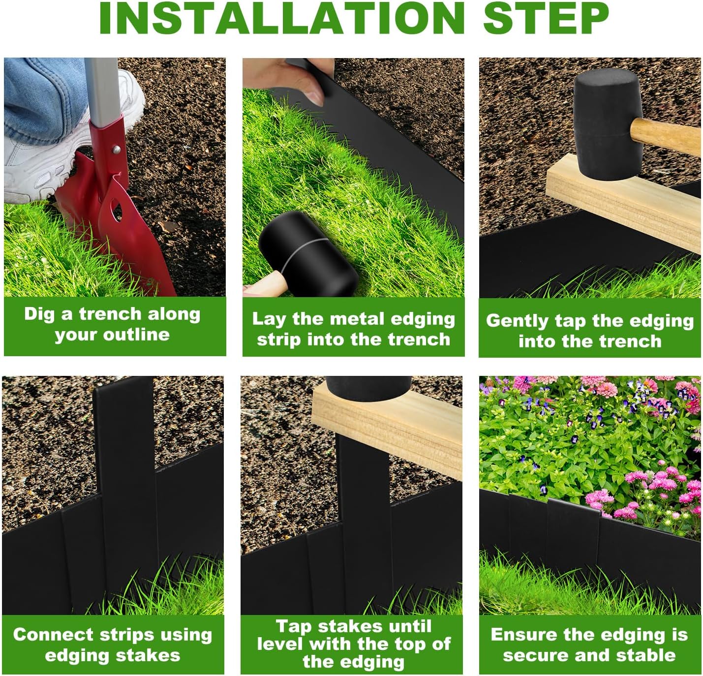 Hugeleaf 4.5 Inch Metal Landscape Edging, Metal Garden Edging with 11Pcs Stakes, 40 Inch Steel Landscape Edging Pack of 10 (33 Feet Total Length)