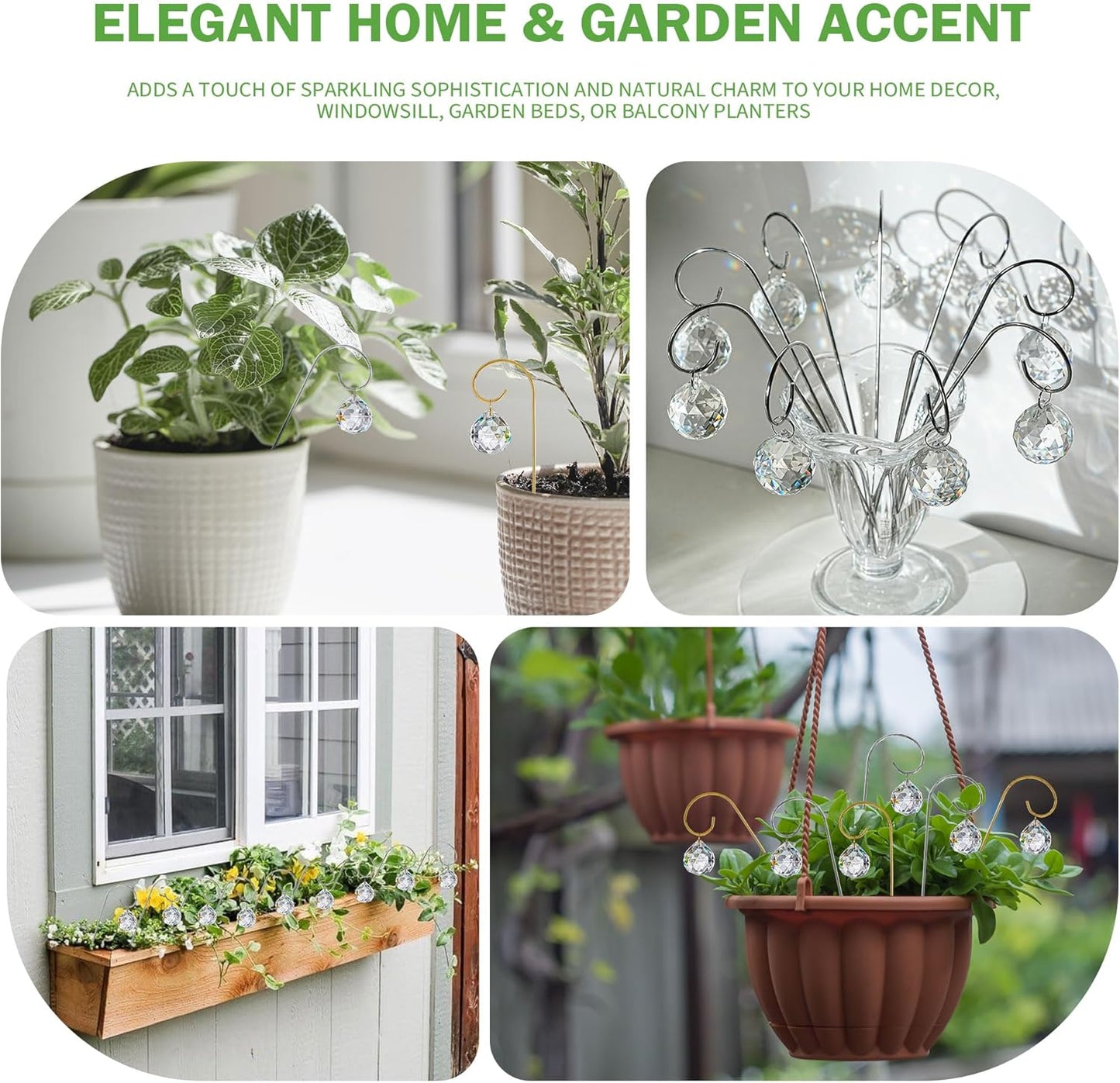 HDCRYSTALGIFTS 9 Pieces 30mm Crystal Ball Prisms Suncatchers with 7.5’’ Small Trellis for Mini Potted Plants Accessories Indoor Fairy Garden Sun Catchers Gift for Plant Lovers (Sliver Stakes)