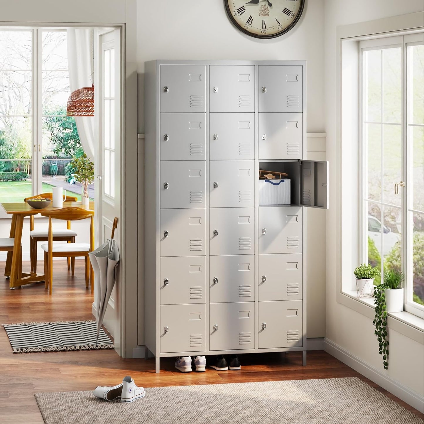 METAN Metal Locker for School Office Gym Bedroom, 18 Doors Steel Storage Locker Cabinet for Employees, Industrial Storage Locker, Assembly Required (18 Door-Grey)
