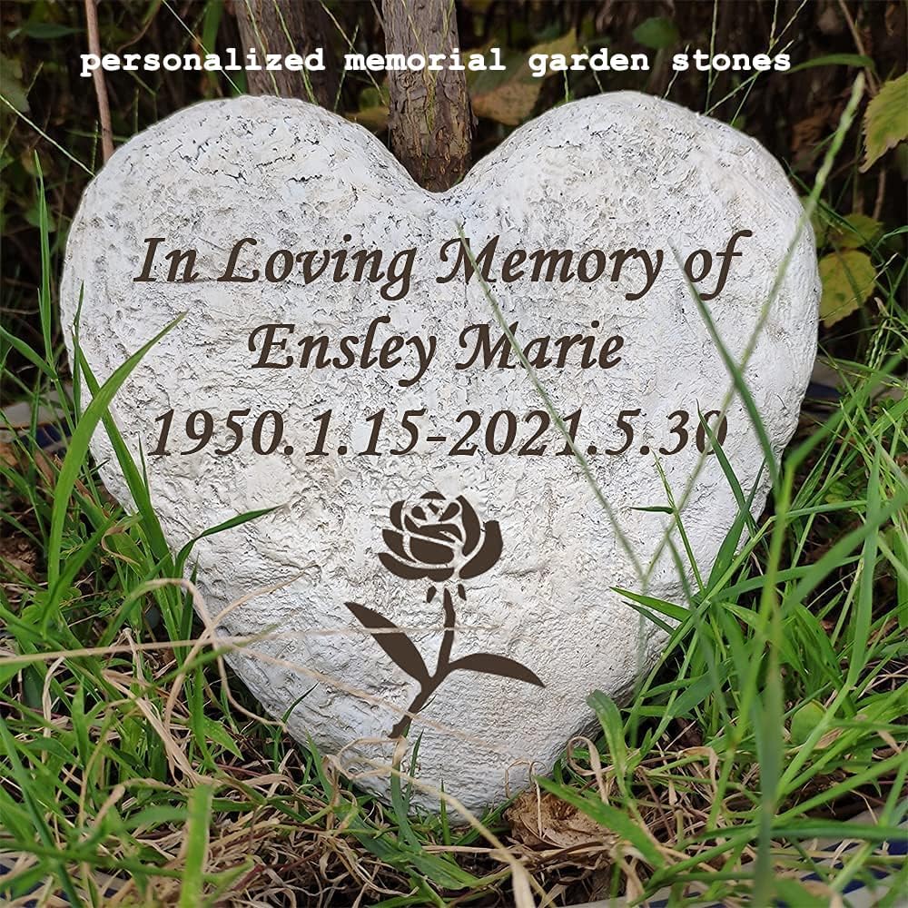 Personalized Decorative Garden Stones Engraved with Any Message and Pattern, Heart Shaped Grave Memorial Rocks Welcome Stones for Garden Gifts Memorial Gifts, 8.6" x 8.6"