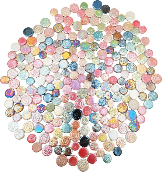 500g/1.1lb Random Color Irregular Ceramics Mosaic Tiles,DIY Making Creative Ceramic Mosaic Tiles for DIY Craft Plates Flowerpots Vases Cups Mosaic Making Supplies (Mix Round)