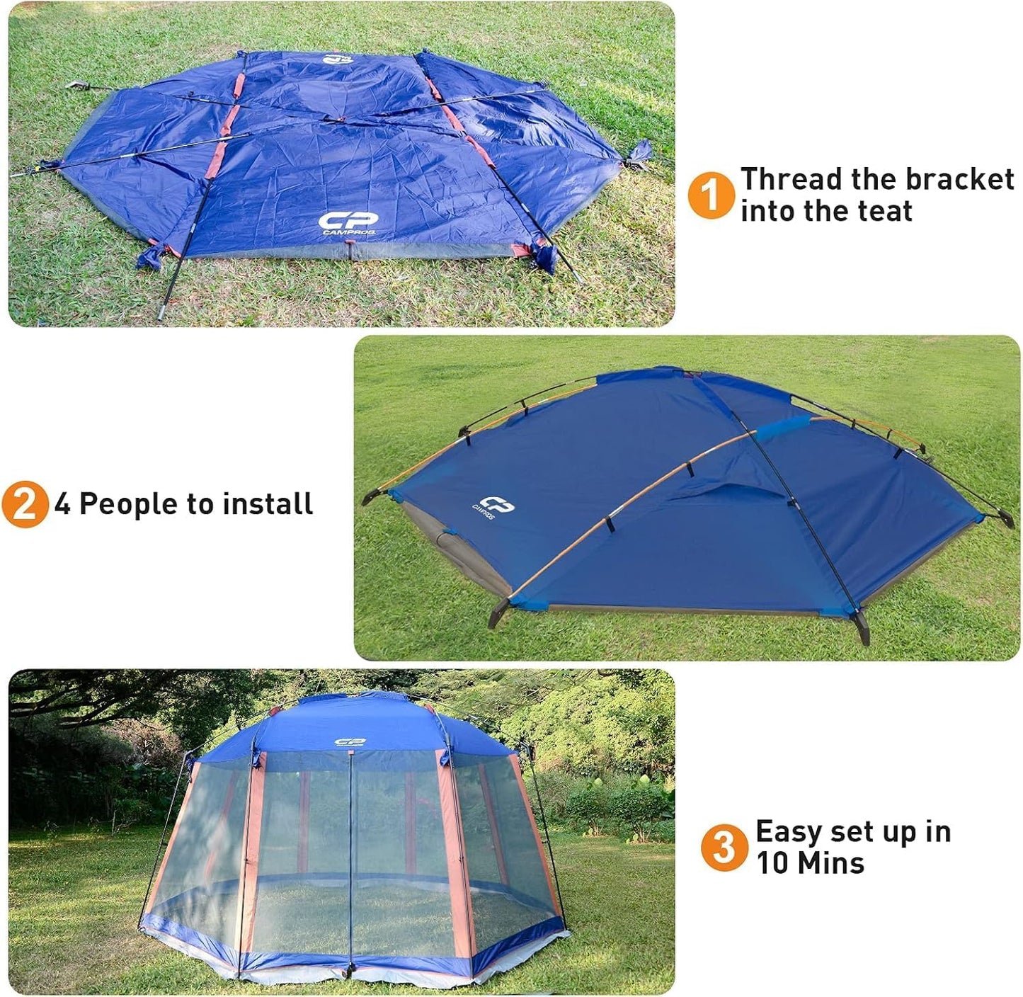 CAMPROS CP Screen House 13 x 13 Ft Screened Mesh Net Wall Canopy Tent Screen Shelter Gazebos for Patios Outdoor Camping Activities - Blue