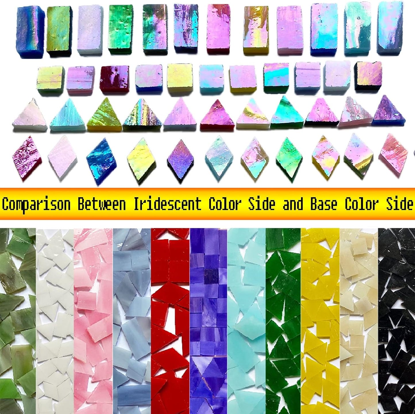 Iridescent Aqua Stained Glass Mosaic Tiles, 280 Pieces Mixed 4 Shapes Stained Glass Supplies for Mosaic Projects